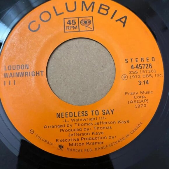 Loudon Wainwright III - Dead Skunk/Needless to Say 4-45726 45rpm VG+ R1 - Picture 2 of 2